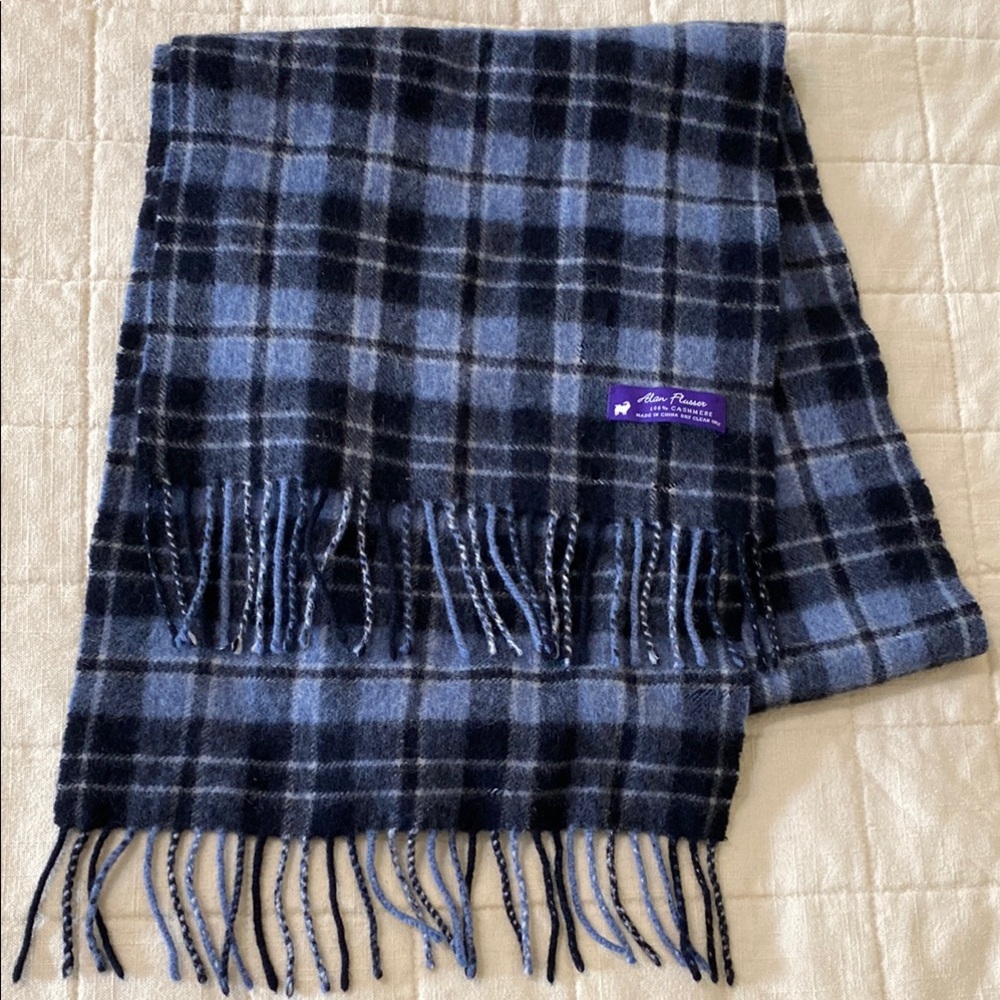 Alan Flusser Men's Blue Plaid Cashmere Scarf